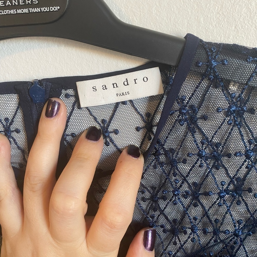 Sandro Alicia Lace Mini Dress In Marine Blue - Picture 11 of 13